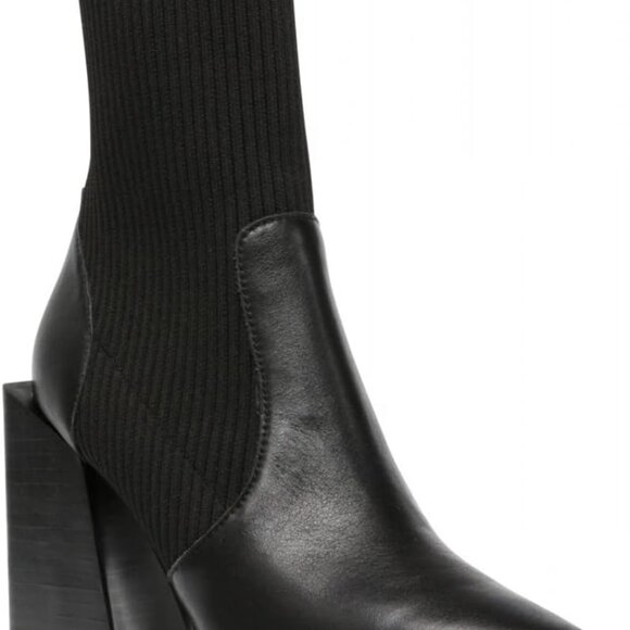 Comfortable Slip-On Ribbed Knit Ankle Boots - Women's Size 9, Black Fashion Boot - Picture 1 of 6